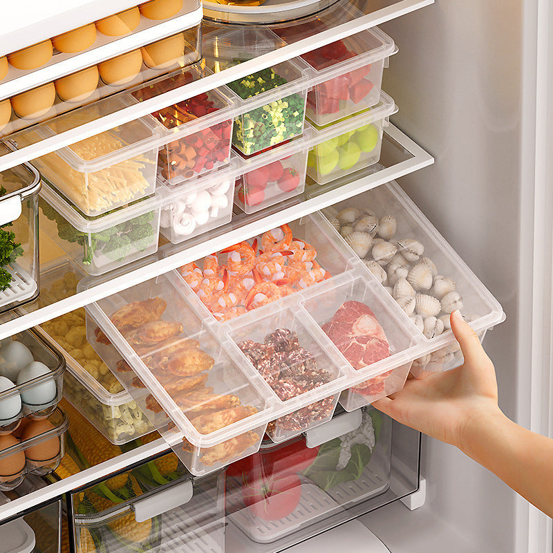 Caixa divisora de alimentos com cinco compartimentos para geladeira